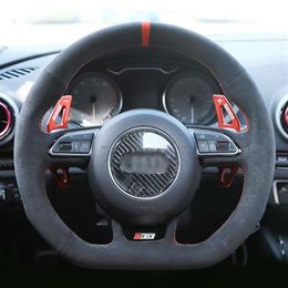 Car Steering Wheel Cover Black High Quality Suede for Audi A5 A7 RS 5 RS 7 S3 S4 2013-2016 S5 2013-2017 S6 2013 S7 SQ5254a