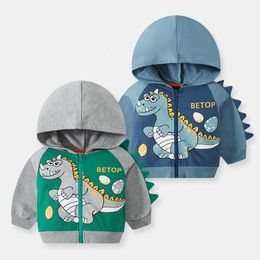 Hoodies Sweatshirts Korean Version Of Boys' Dinosaur Print Hooded Zippered Shirt For Children's Sweater Jacket Spring Style 230729