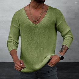 Men's Sweaters Bottoming Pullover T-shirt Versatile V-neck Sweater Loose Fit Solid Colour Knitted Ideal For Spring Autumn Casual