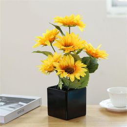 Decorative Flowers Artificial Plants Sunflower Potted Bonsai Desktop Ornaments Home Garden Decoration Fake Silk Cloth Simulation Sun Flower