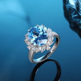 uropean and American New S925 Sterling Silver High Carbon Diamond Delicate Shallow Aquamarine Ring Women's Wedding Jewelry Gift