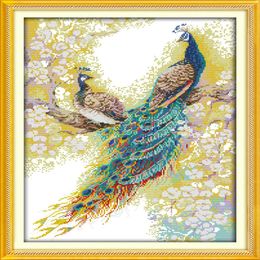 The peacock couples lovers animal decor paintings Handmade Cross Stitch Craft Tools Embroidery Needlework sets counted print on c307A