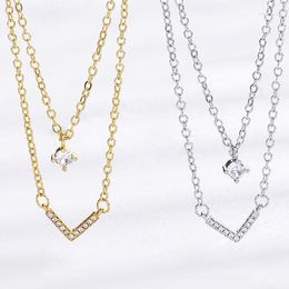 Chains MEETSOFT 925 Silver Double Layers Four Zirconia Chain Necklaces For Fashion Women Fine Jewelry Minimalist Accessories