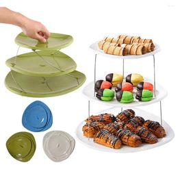 Plates Three-tier Cake Stand Collapsible Snack Rack Folding Cupcake Space-saving Pastry Serving Tray For Weddings Parties Home