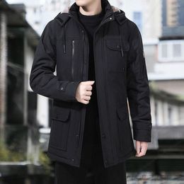 Men's Jackets Winter Men Thicken Cotton Padded Long Sleeve Solid Colour Hooded Coats Loose Windproof Outwear For Chaquetas