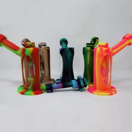 New Style Colorful Smoking Silicone Bong Pipes Kit Portable Removable Travel Bubbler Herb Tobacco Handle Filter Spoon Quartz Bowl Oil Rigs Waterpipe Dabber Holder