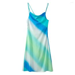 Casual Dresses Women's 2023 Chic Tie-Dye Silk Satin Texture Sling Dress Temperament Backless Lace-Up Retro Female Vestidos Mujer