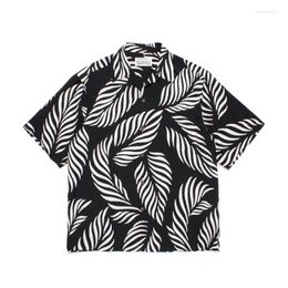 Men's Casual Shirts 2023ss WACKO MARIA Leaves Full Printed White Hawaiian Shirt And Women's Beach Vacation