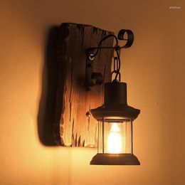 Wall Lamp Retro Industrial Style Loft Solid Wood Personality Bar Nostalgic Cafe Restaurant Boat Decorative