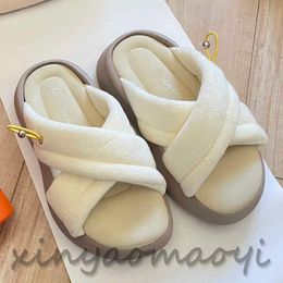Stylish and comfortable, high class towel top, "Lost in echo" cross towel platform slippers, platform bread shoes, designer luxury slippers shoes, high quality version 005