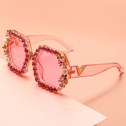 Sunglasses Brand Designer Steampunk Pink Goggle Shade Diamond Sun Glasses Trendy 2023 Square Fashion Sunshades For Ladies 230729