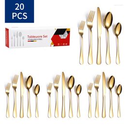 Dinnerware Sets 20 Pieces Cutlery Tableware Set Black Golden Spoon Fork Kitchen Gadget Stainless Steel Portable Utensils