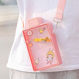 Water Bottles Flat Strap Cup Cute Bottle For Girls Boys And Fall-proof Portable Square Children In Summer