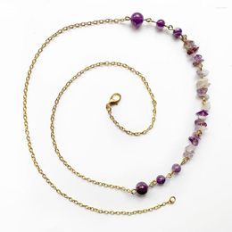 Chains Bhuann Natural Purple Crystal Pendant Stone Necklace Men Women Long Chain Chips Stones Healing Quartz Beads Jewellery Dropship