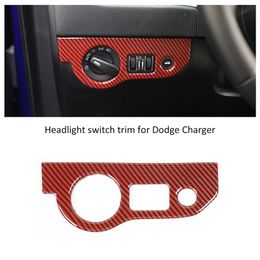 ABS Car Left Headlight Switch Button Trim Red Carbon Fibre for Dodge Challenger 2015 Charger 2010 Car Interior Accessories267S