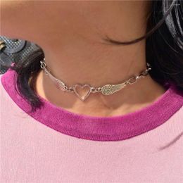 Choker Gothic Harajuku Punk Hollow Heart Wing Cold Wind Necklace For Women Grunge Fashion Creative Sweet Cool Hiphop Accessories