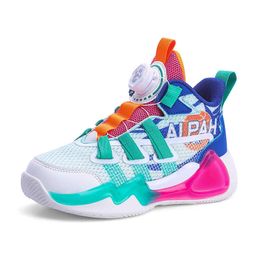 Boys Anti Slip Basketball Shoes Kids Shock Absorbing Sneakers Breathable Sports Trainers High Top Casual Shoes Rainbow Colour For Children