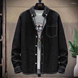 Men's Casual Shirts 2023 Autumn Denim Long Sleeved Jeans Shirt Fashion Men Solid Color Retro Comfortable Size M-XXXL