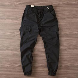 Men's Pants Men Soft Fabric Solid Colour Flap Pockets Multi Elastic Waist Summer Cargo Trousers Drawstring