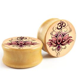 Yoga Body Jewellery Om Symbol Flower Logo Wood Ear Expansions Stretcher Gauge 6-16Mm Piercing Plugs And Tunnels 314Kr307M