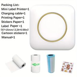 Portable BT-Compatible Mini Printer: Inkless Pocket Printer For IPhone Thermal Sticker Maker Machine, 6 Rolls Paper