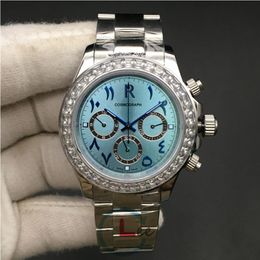 High Quality Men Watch Mechanical Automatic Wristwatch Steel Bracelet Ceramic Bezel Sapphire Ice Blue Face Cosmograph Dive Watches285T