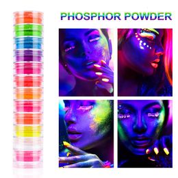 Nail Glitter 12Box Neon Pigment Powder Nail Fluorescence Gradient Glitter Shinny Dust Fluorescence DIY Nail Art Decor Manicure set 230729