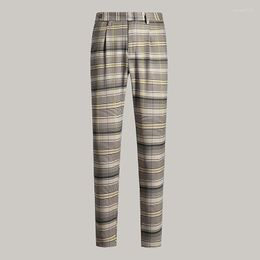 Men's Suits Summer Slim Plaid Western Pants Casual High Quality Cotton Stretch Classic Trousers Male Plus Size 40 42