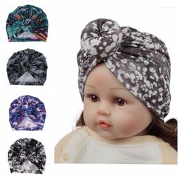 Berets Fashion Floral Pattern Baby Girls Knotted Beanies Round Ball Knot Turban Children Headwear