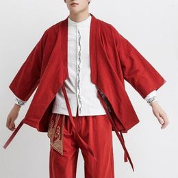 Ethnic Clothing Hanfu Suit Men'sTang Loose Chinese Style Three-Quarter-Sleeve Robe Cardigan Ancient Zen Retro Coat Jacket