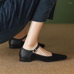 Dress Shoes 2023 Spring Women Genuine Leather For Square Toe Chunky Heel Solid Shallow Flats Mary Janes