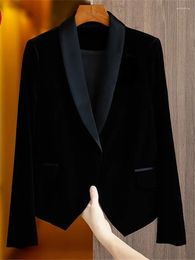 Women's Suits Black Velvet Blazer Office Ladies Jacket Fashion Simple Casual Temperament All-match Elegant Business Chic Coat Tops