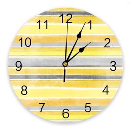 Wall Clocks Nordic Style Stripes Yellow Bedroom Clock Large Modern Kitchen Dinning Round Living Room Watch Home Decor