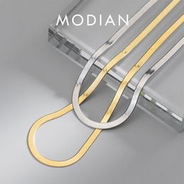 Strands Strings Modian 925 Sterling Silver Shining Snake Chokers Necklace Splice Trendy Stackable Chain For Women Fine Jewelry Gifts 36 5 5CM 230729