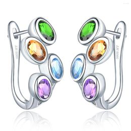 Backs Earrings Multicolor Hoop For Women Girl 925 Sterling Silver Natural Citrine Blue Topaz