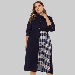 Plus Size Dresses Autumn Fashion Checker Print Shirt Dress Women Long Sleeve Button Up Casual Loose Fit