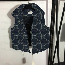 Women Denim Vest Coat Jacquard Sleeveless Padded Vests Fashion Winter Autumn Vests2587