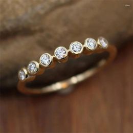 Wedding Rings Huitan Minimalist Gold Color For Women Paved Dazzling Crystal CZ Stone Simple And Elegant Trendy Jewelry