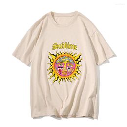 Men's T Shirts Sublimee Sun Retro Cotton White Shirt Men Summer Prevalent Loose High Street Short Sleeved T-shirt Oversized Clothes Y2k Tops