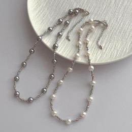Choker Japanese And Korean Minimalist Design Bead Splicing Metal Necklace Women's Fashion Neckchain Temperament Collarbone Chain