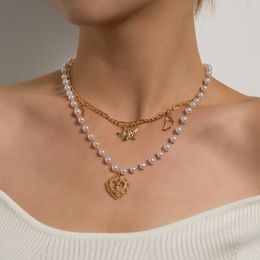 Pendant Necklaces Orgin Summer Delicate Multilayer Pearl Love Heart Cross Necklace For Women French Butterfly Hollow Jewellery