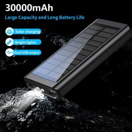 Cell Phone Power Banks PINZHENG 30000mAh 10W Charger Solar Power Bank Portable External Battery Strong LED Light Powerbank For iPhone Xiaomi Huawei L230824