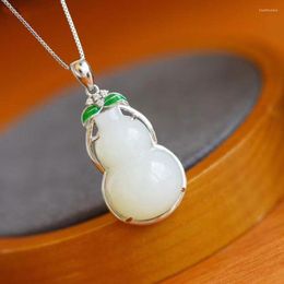 Chains Silver Inlaid Natural Hetian Chalcedony Gourd Pendant Necklace Unique Ancient Gold Craftsmanship Women's Brand Jewellery