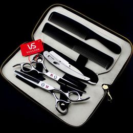 XMQ-02 6 0-inch 62HRC 6CR stainless steel cutting thinning scissors set with Comb and scraper barber scissors kit with leather cas263t