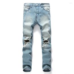 Men's Jeans Ripped Jean Pants Biker Straight Frayed Denim Knee Hole Casual Trousers Fashion Men Clothes Long Big Size