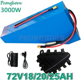 Triangle 72V 3000W 2000W Electric Bike Battery 72V 18AH 20AH 25AH Lithium Battery Use 18650 3500MAH cell With 60A BMS 84V charge.