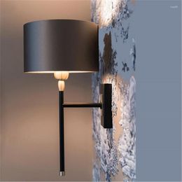 Wall Lamp American Retro Fabric Lampshade Modern Living Room Study Office Minimalist Home Accessories Bedroom Bedside Light