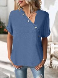 Women's Blouses Casual Street T-shirt Top 2023 Summer Solid Twisted Button Fashion Irregular V-neck Short Sleeve Loose Blouse For Women