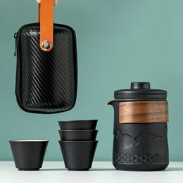 Tea Cups Travel Set Carrying Bag Kung Fu Cup Single One Pot Four Outdoor Portable Teapot Small 230729