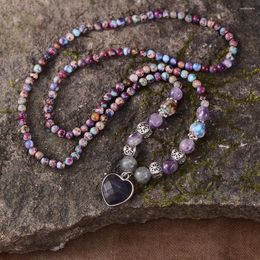 Pendant Necklaces Women's Purple Crystal Heart Beaded Elastic Yoga Jewellery